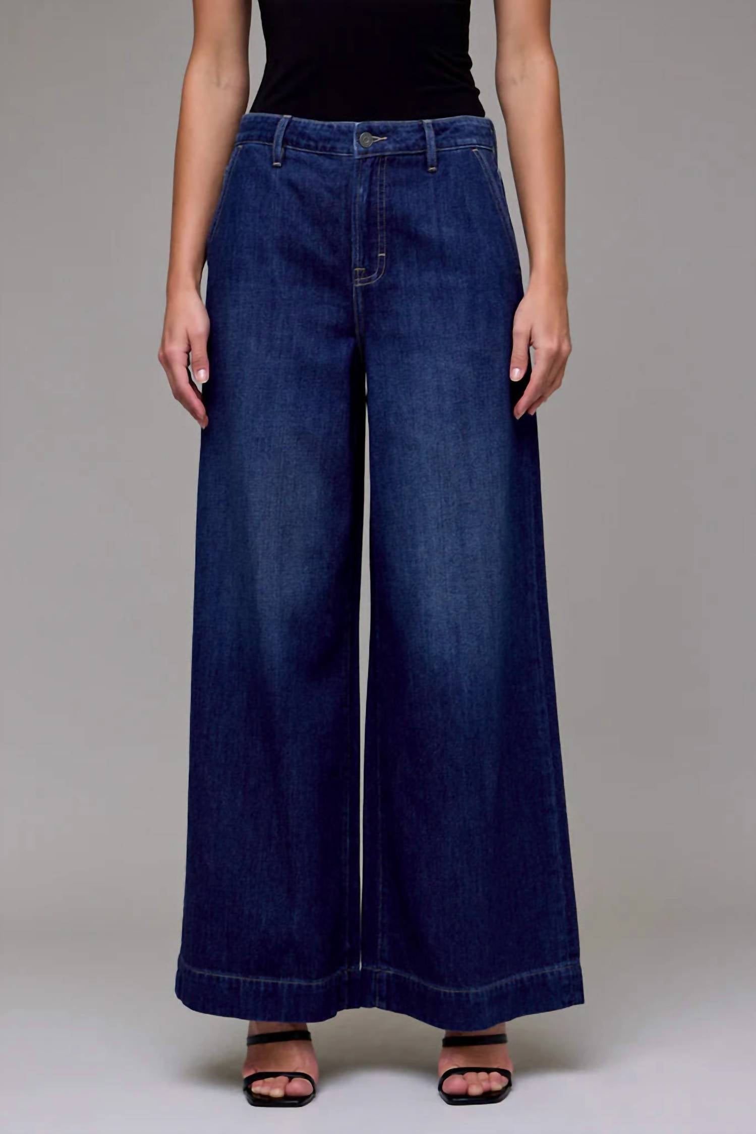HIDDEN Nori High Rise Super Wide Leg Jeans in dark blue - women's pants - detail view