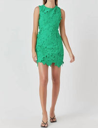 endless rose Floral Embroidered Mini Dress in kelly green - women's dress - detail view