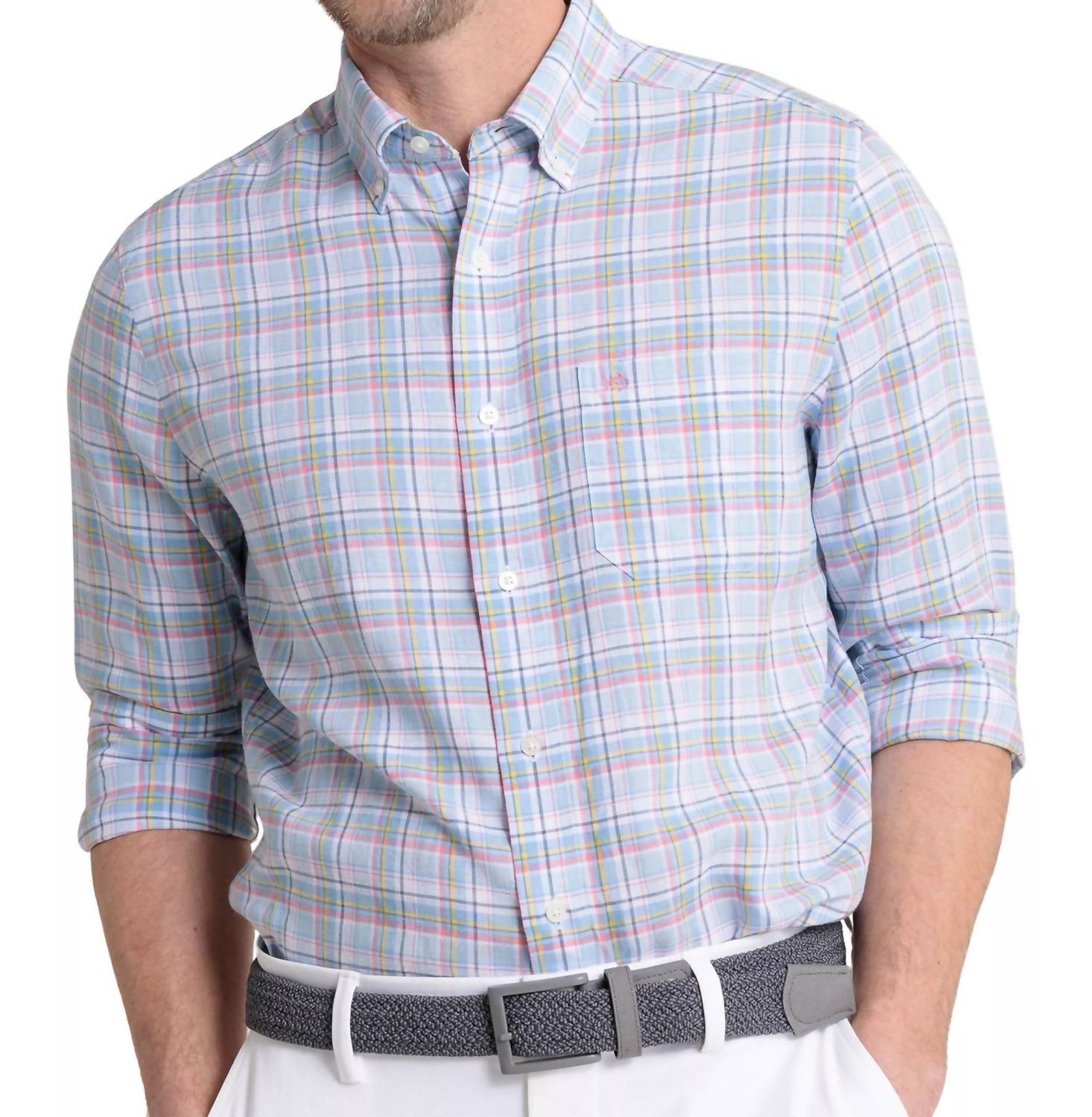 SOUTHERN TIDE Emerald Shores Plaid Headland Long Sleeve Sport Shirt in cerulean - men's shirt