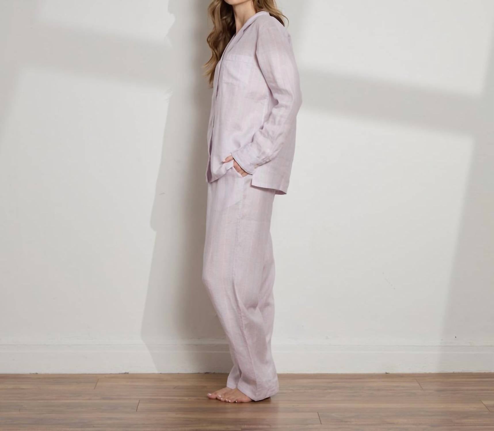 The Sleep Code - Women's Striped Linen Long Pj Set