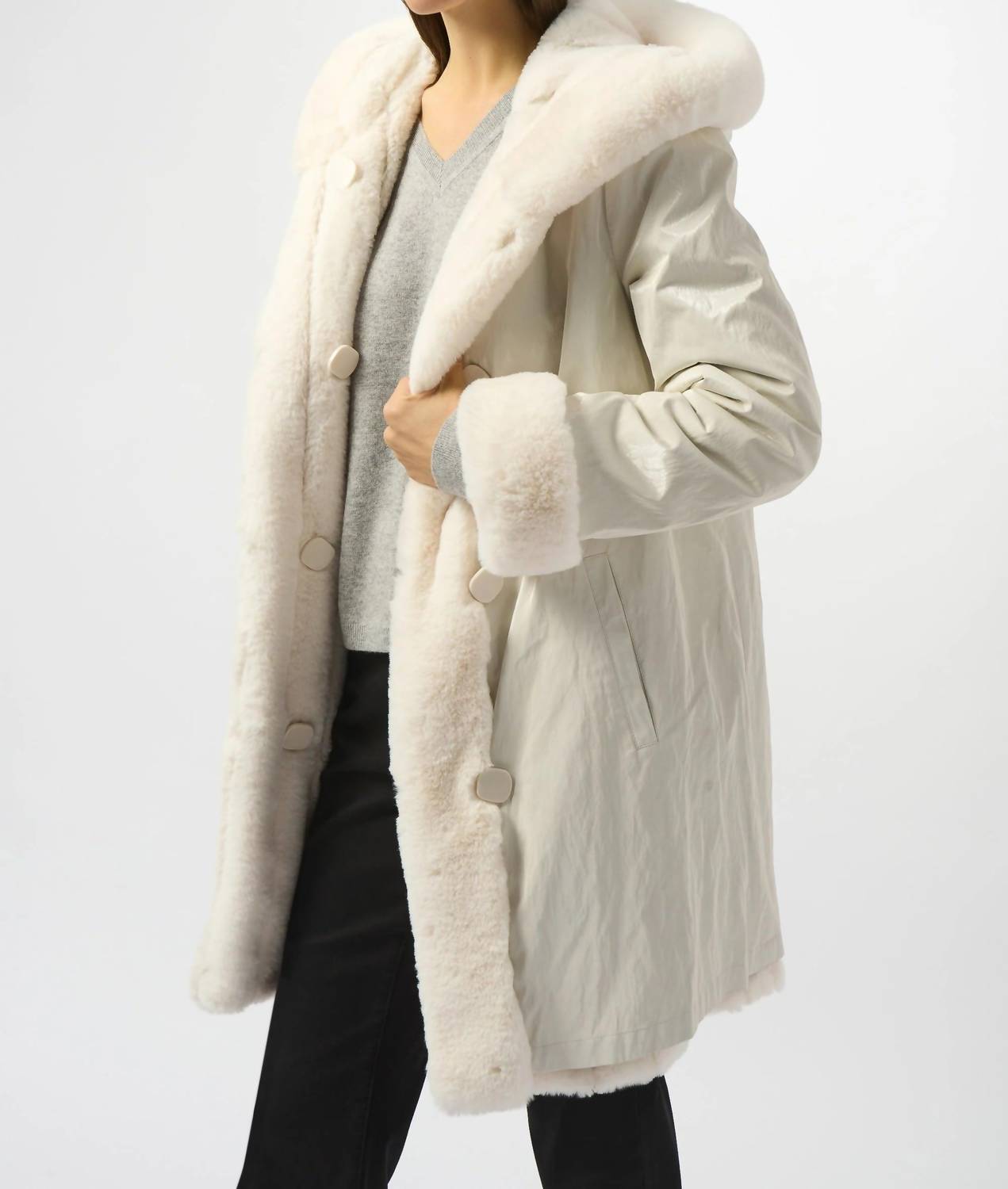 Joseph Ribkoff - Hooded Reversible Faux Fur Coat