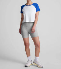 BEYOND YOGA Featherweight Colorblock Tee in cloud white court blue - women's t-shirt - alternate view