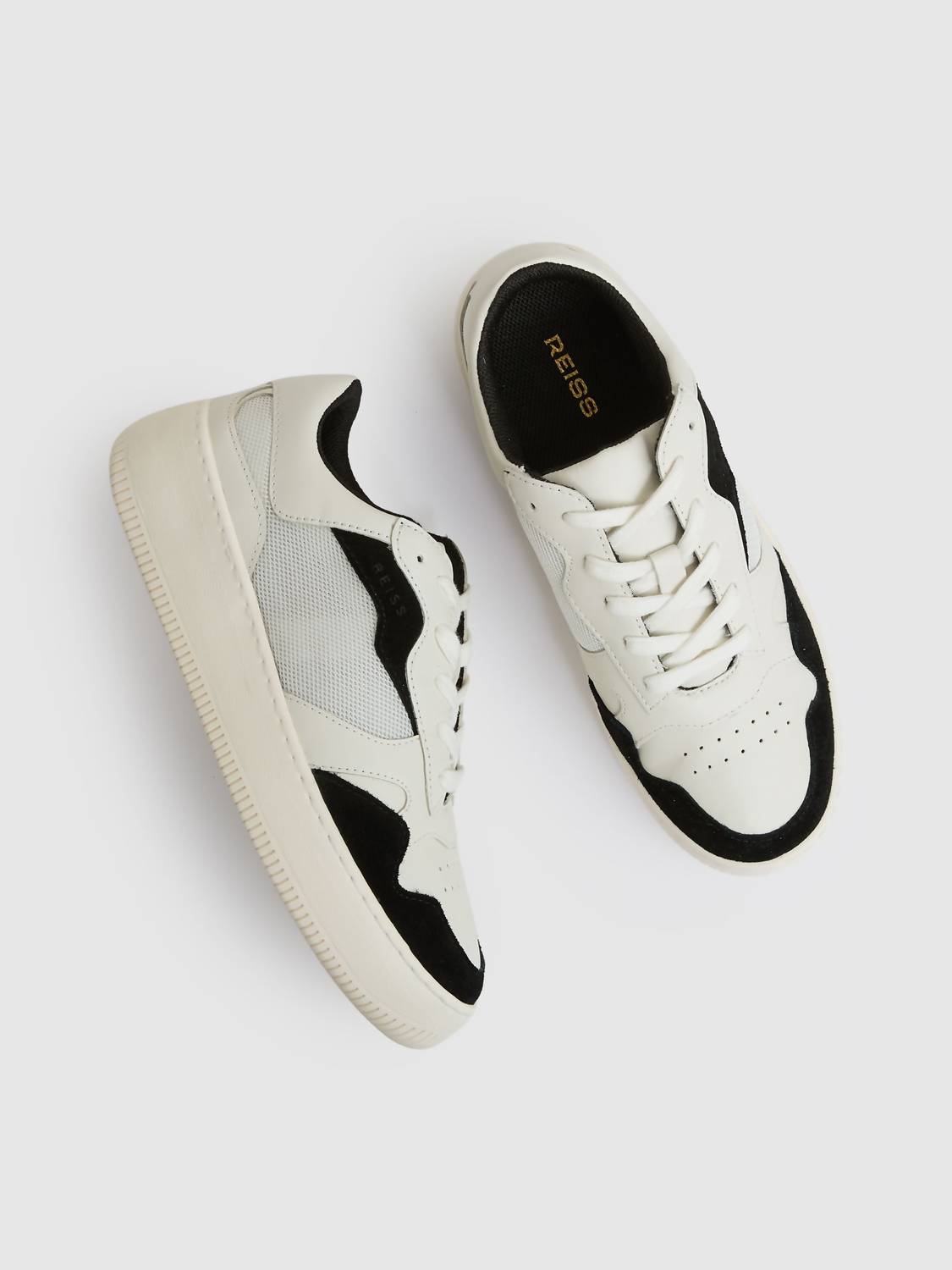 Reiss Women's Ruth Platform Trainer Sneakers in black white - women's sneaker - detail view