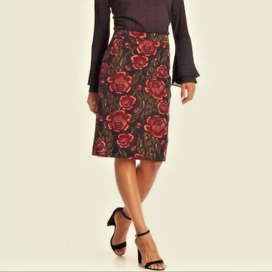 Catherine Malandrino - Floral Roses Print Woven Pencil Skirt