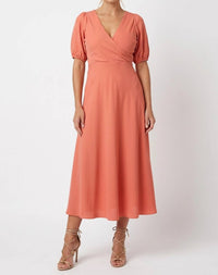 Laundry By Shelli Segal - Surplice Neckline Short Puff Sleeve A-line Midi Dress