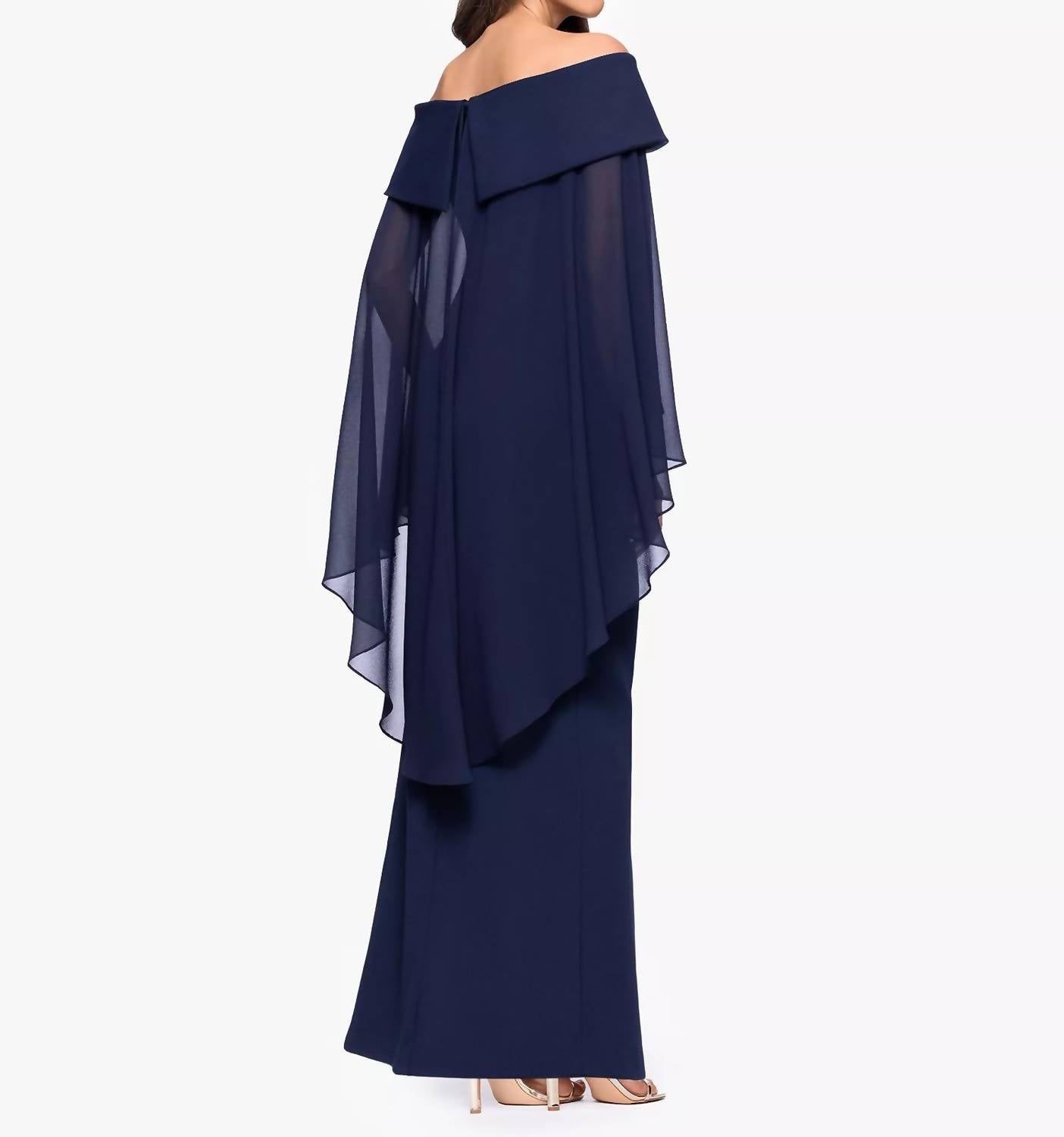 Xscape - Off-the-shoulder Cape Dress - Petite