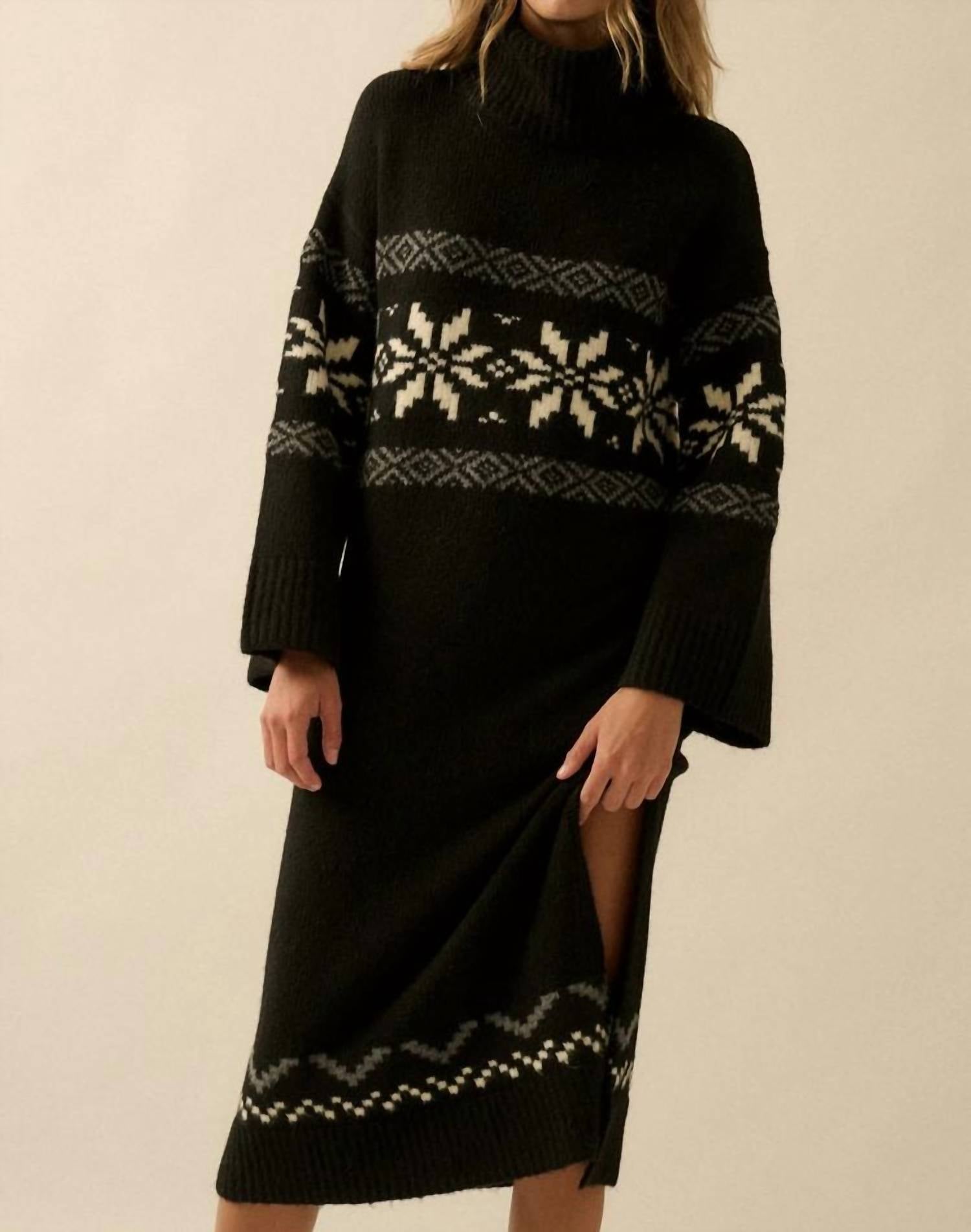 PROMESA Snowflake Sweater Midi Dress in black - women's dress