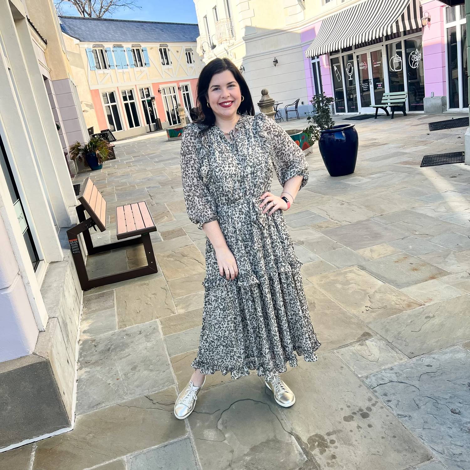 &Merci - 3/4 Sleeve Midi Leopard Dress