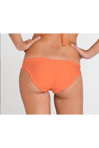 Luli Fama Women's Cosita Buena Wavey Full Ruched Back Bikini Bottom in beachy coral - women's swimwear - detail view