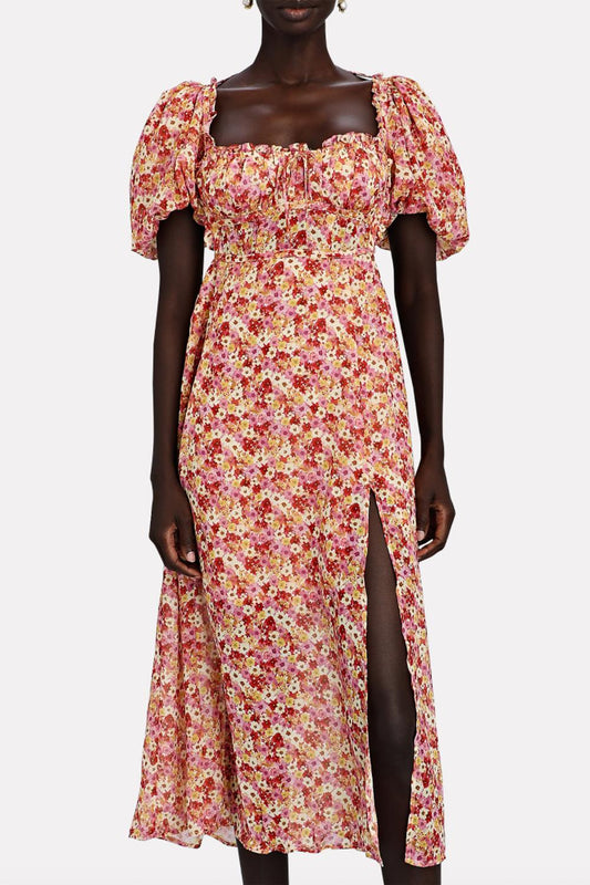 FELICIA FLORAL-PRINT TIE-BACK MIDI DRESS