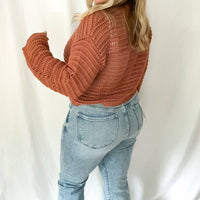 LE LIS Horizon Openwork Crochet Sweater in rust - women's sweater - alternate view