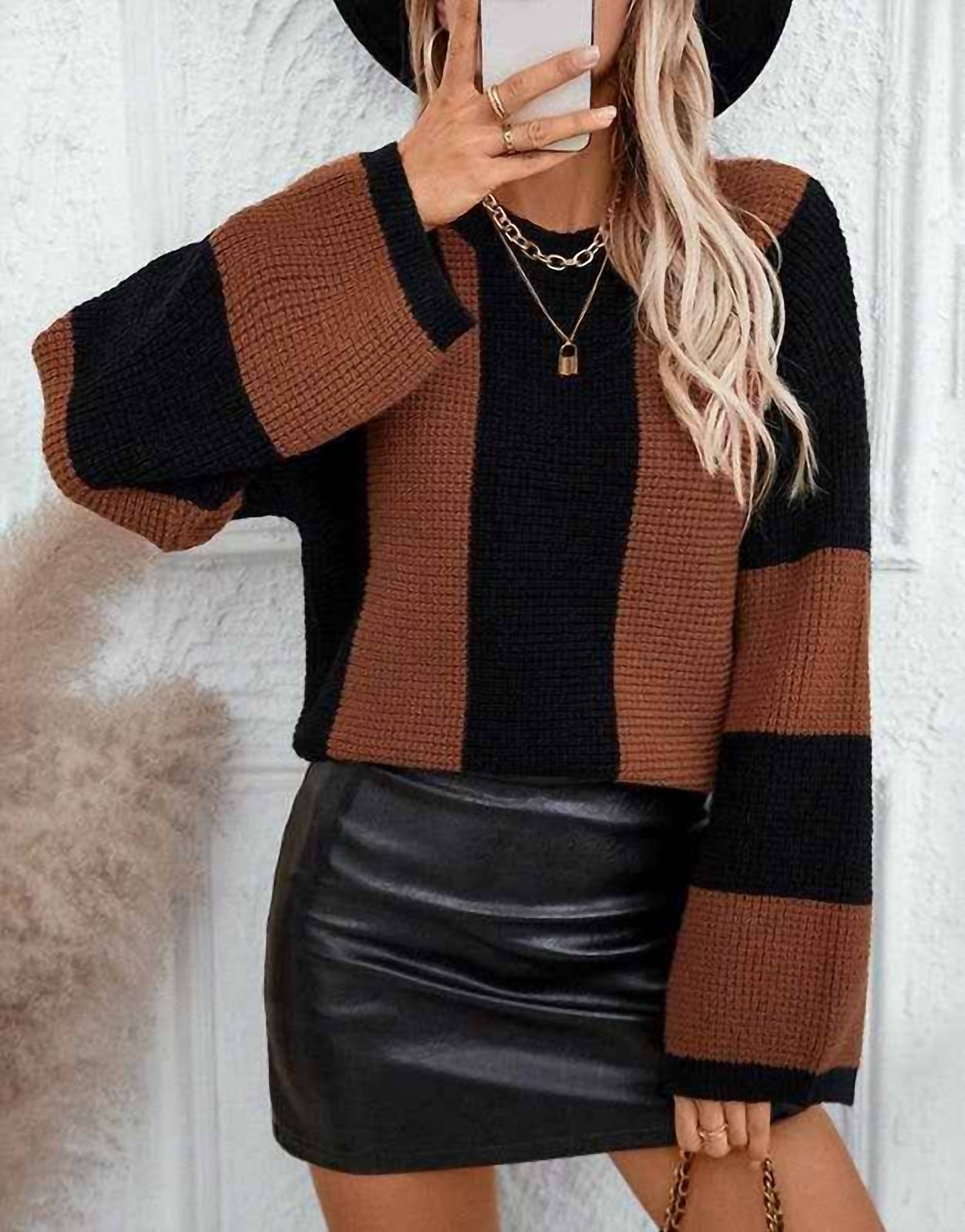 Miss Sparkling - Color block striped knit sweater