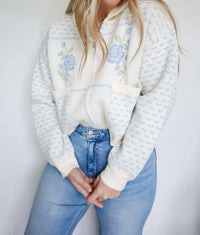 Mable - Audrey Rose Print Jacquard Knit Zip Up Cardigan Jacket