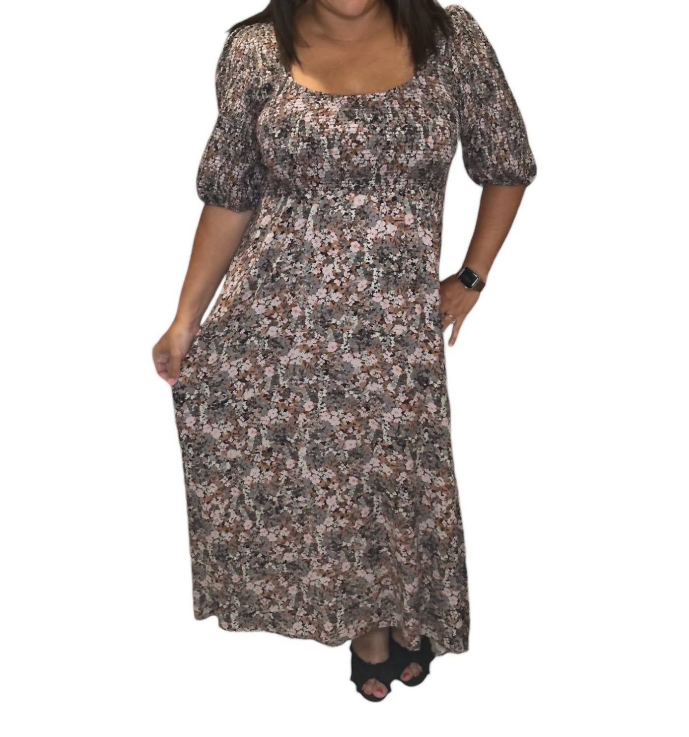 Saltwater Luxe - Fall Floral Smocked Midi Dress