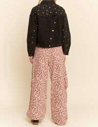 Davi & Dani - Animal Washed Leopard Denim Elastic Pants