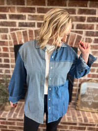 ee:some Denim Mineral washed pinstripe shirt in blue - women's shirt - alternate view