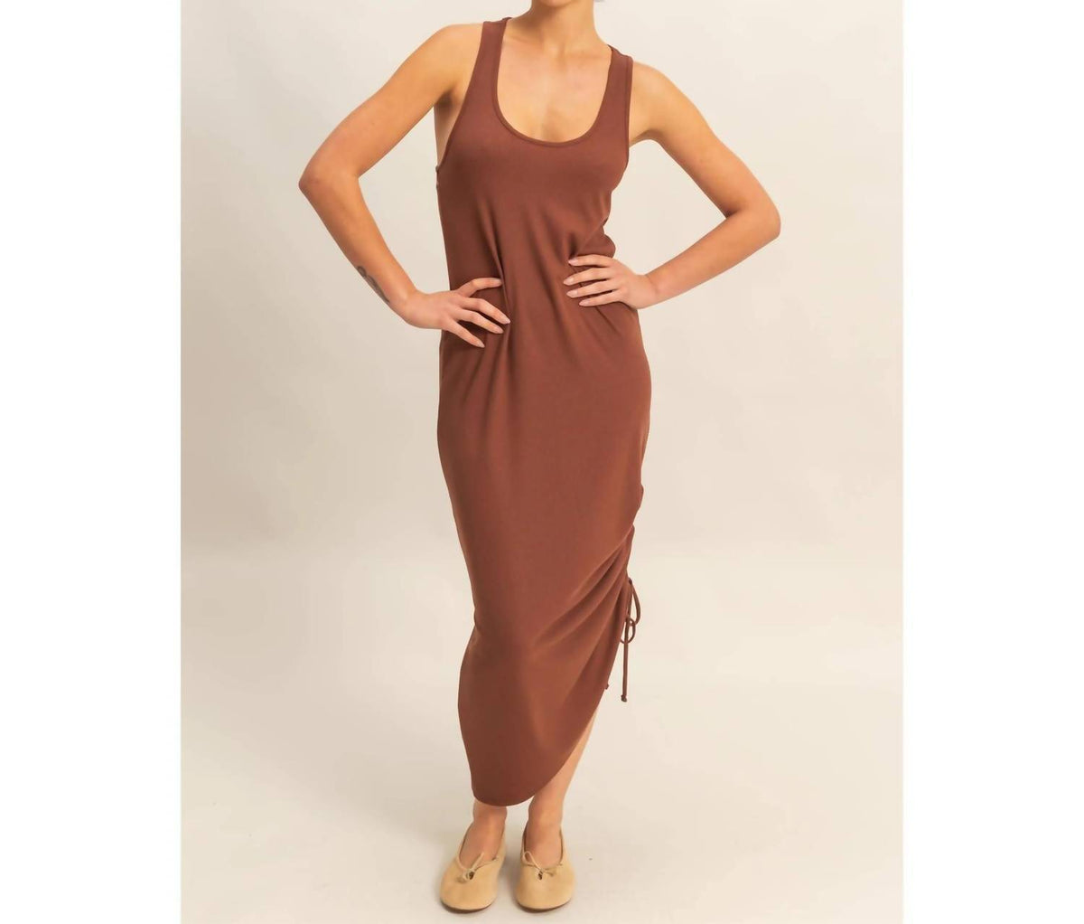 Hyfve - Scoop Neck Side Tie Detail Midi Dress