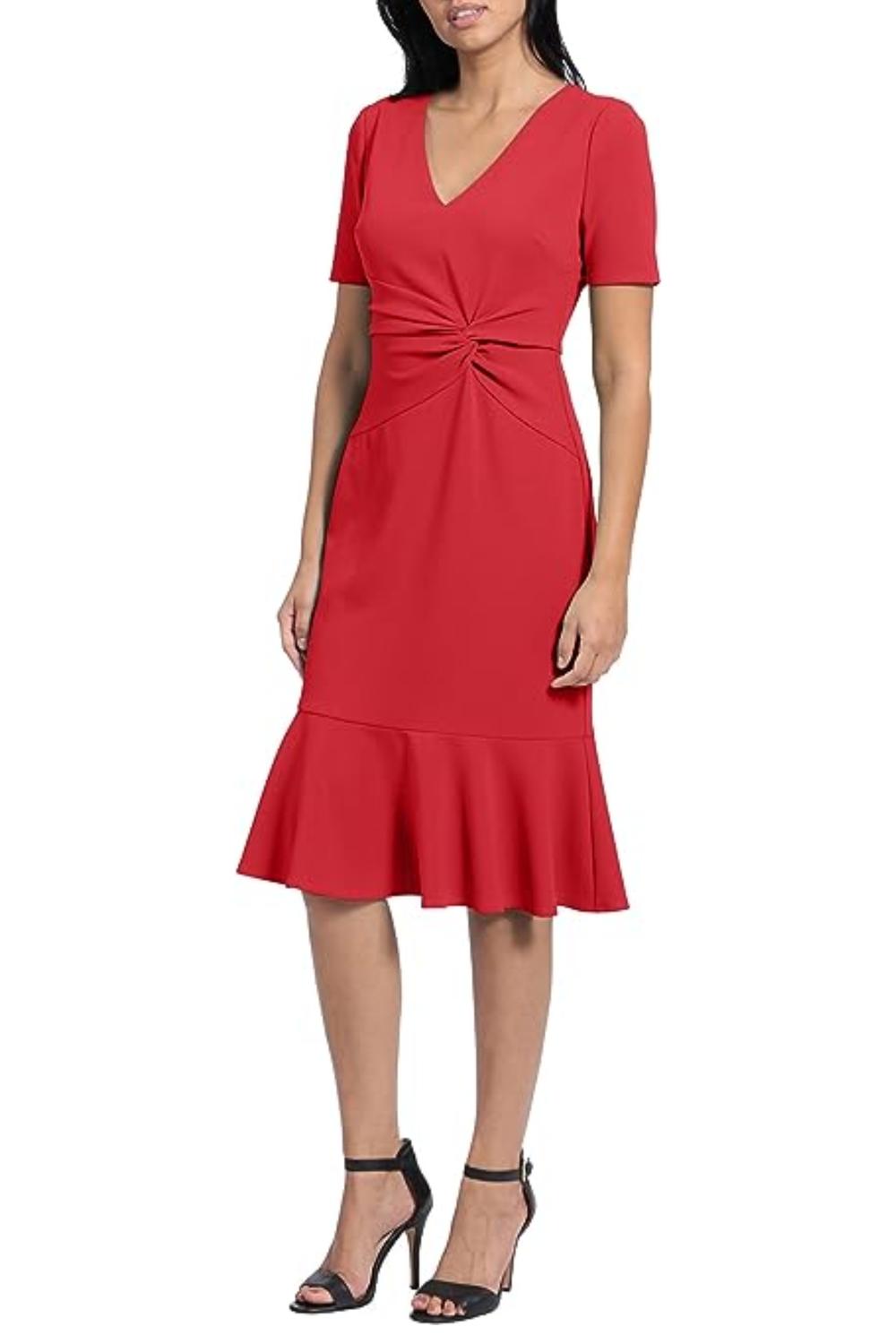 London Times - Twist Waist Ruffle Skirt Sheath Dress