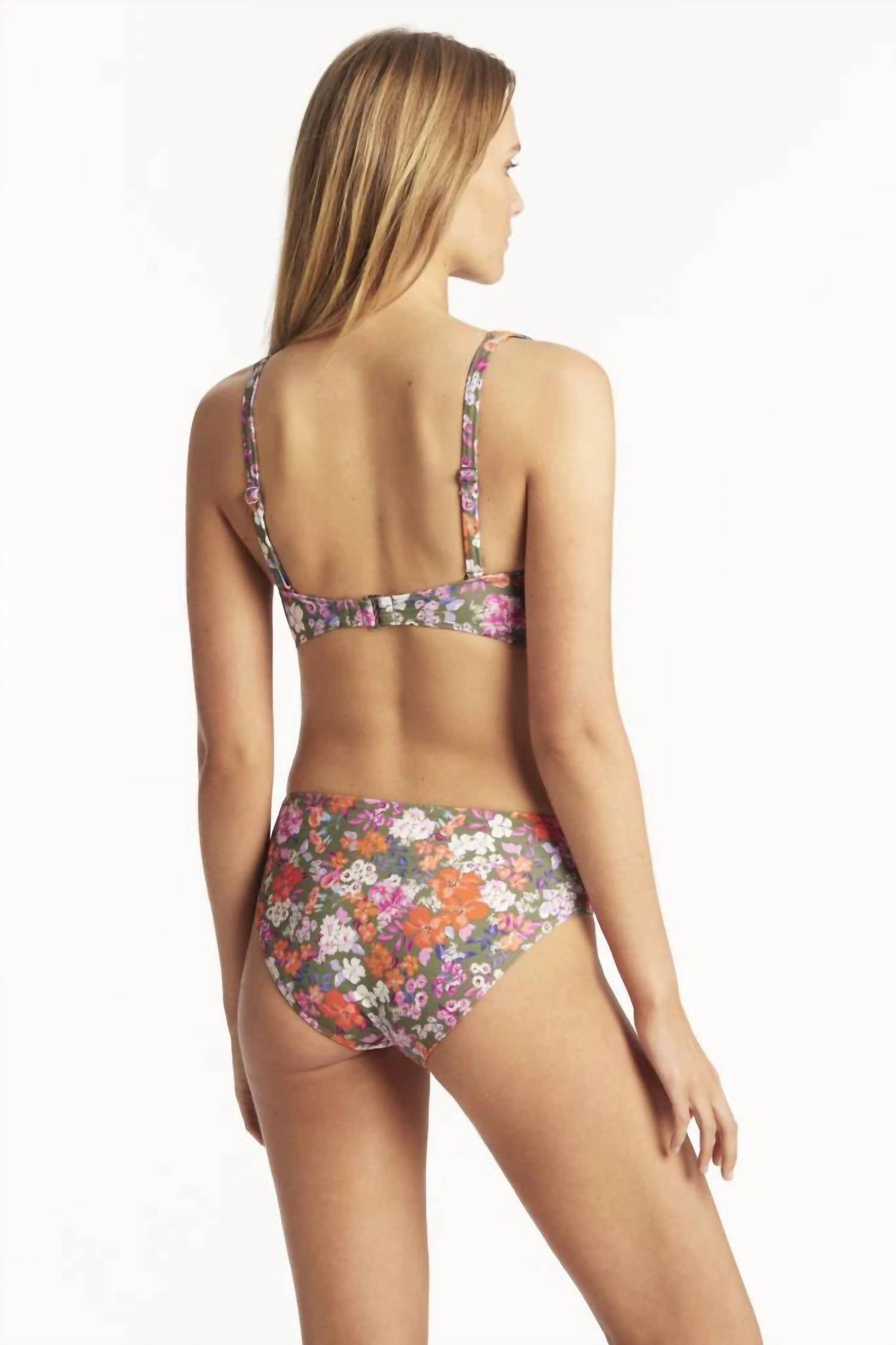 Sea Level Australia Parkland Mid Bikini Pant in khaki - women's swimwear - detail view