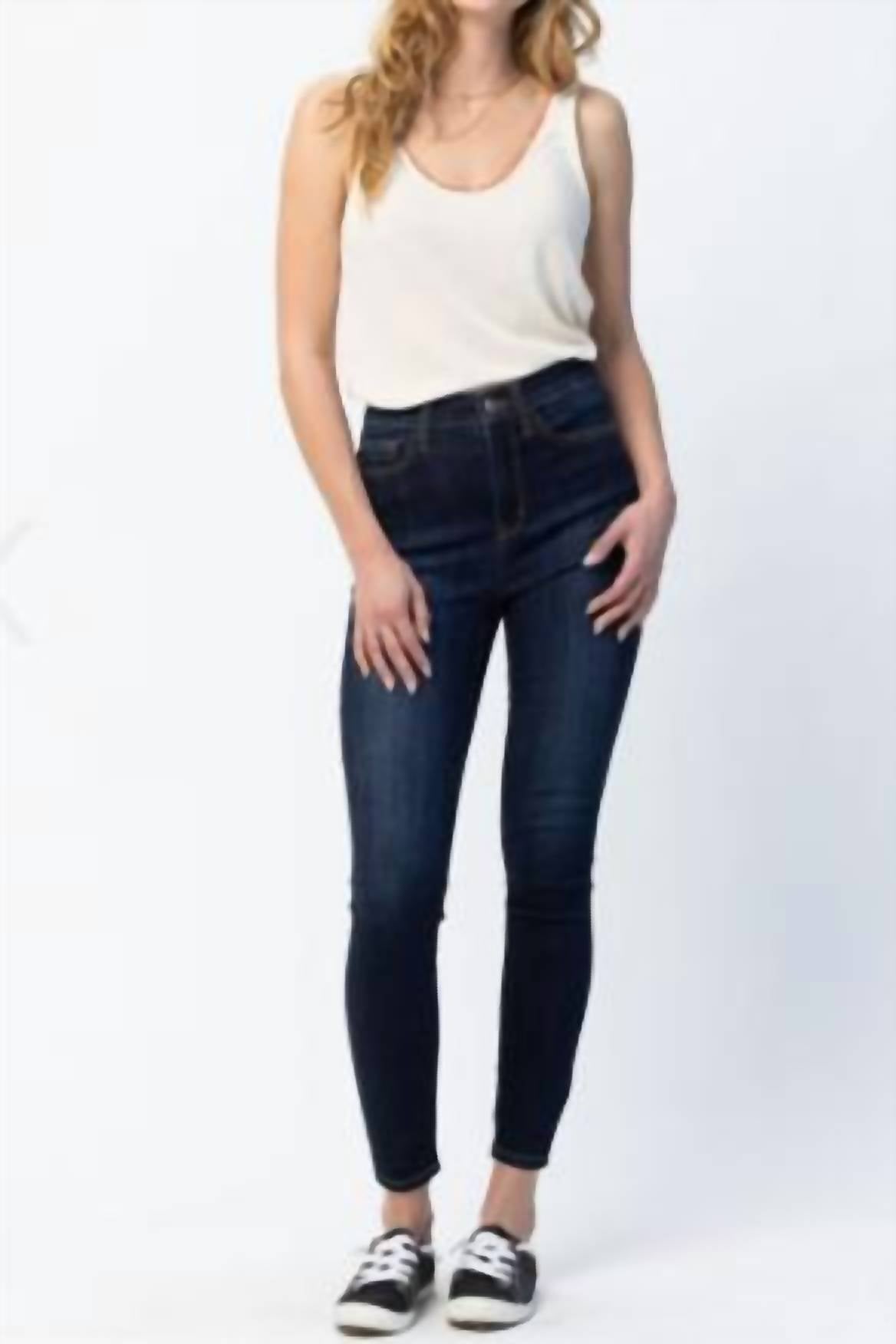 Judy Blue - High Waist Dark Wash Back Phone Yoke Seam Skinny Jeans
