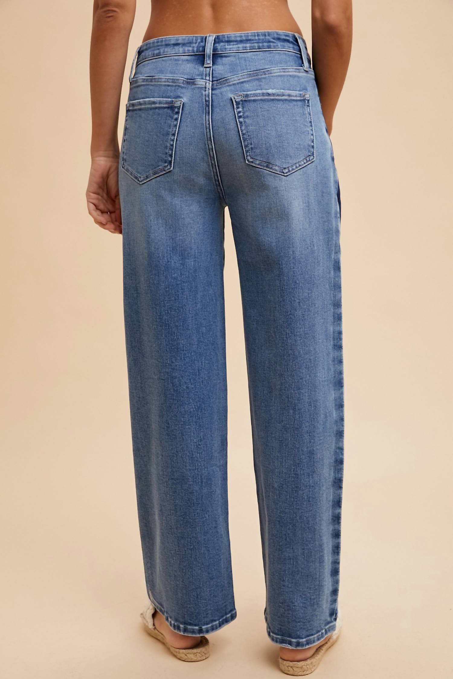 AnnieWear Stretch Side Stripe High Rise Baggy Straight Leg Jean in medium blue - women's jeans - view 4