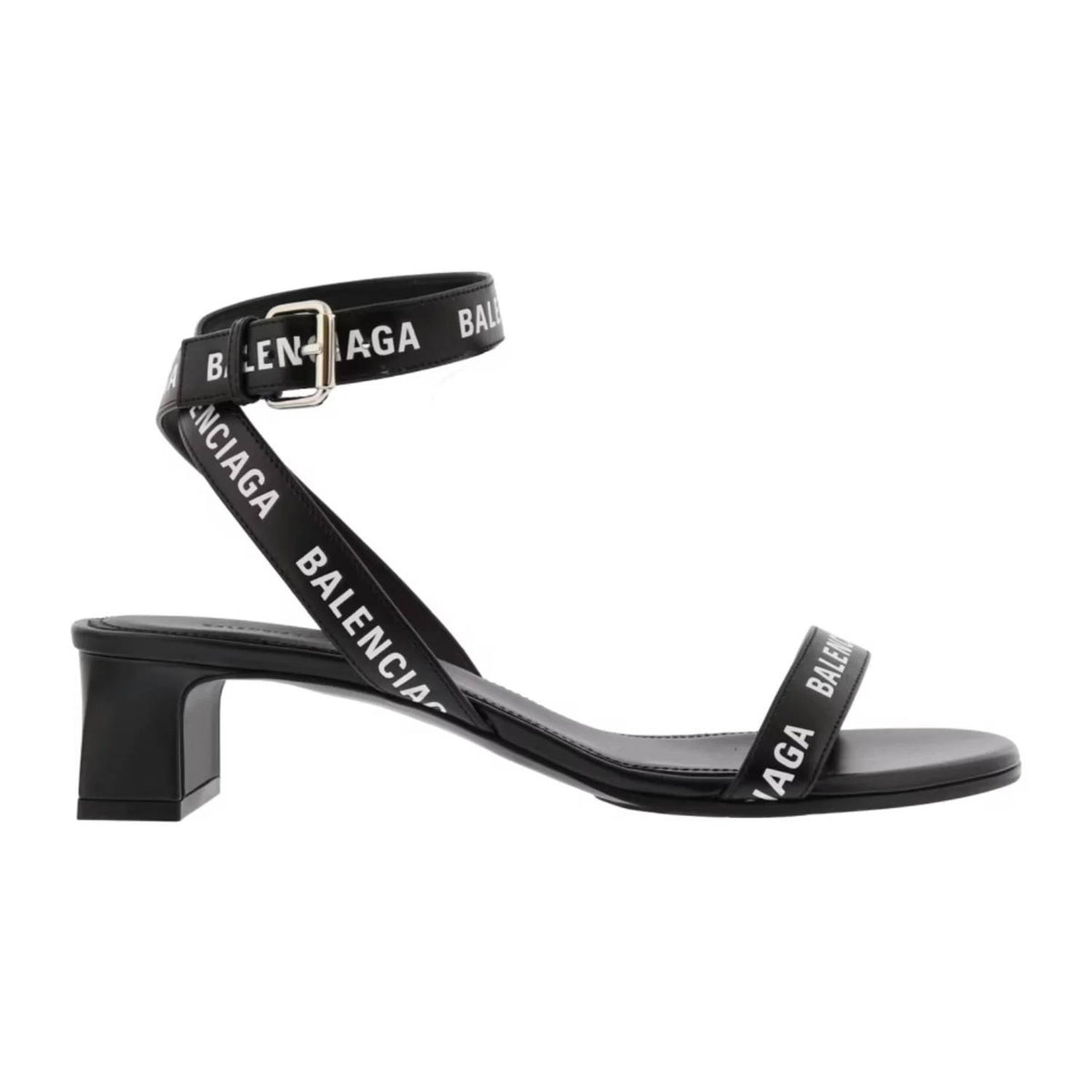 Balenciaga - Women's Allover Logo Ankle Strap Round Sandals