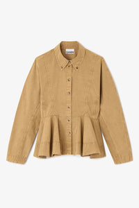 Ganni - Washed Stretch Cotton Peplum Shirt