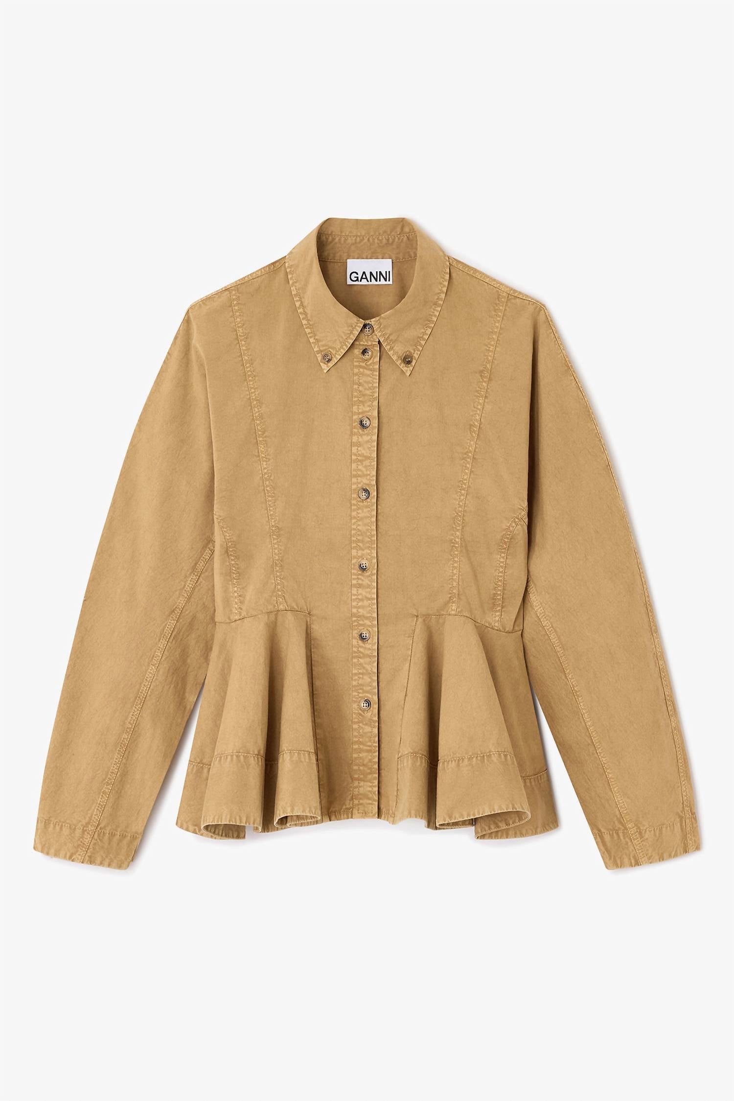 Ganni - Washed Stretch Cotton Peplum Shirt