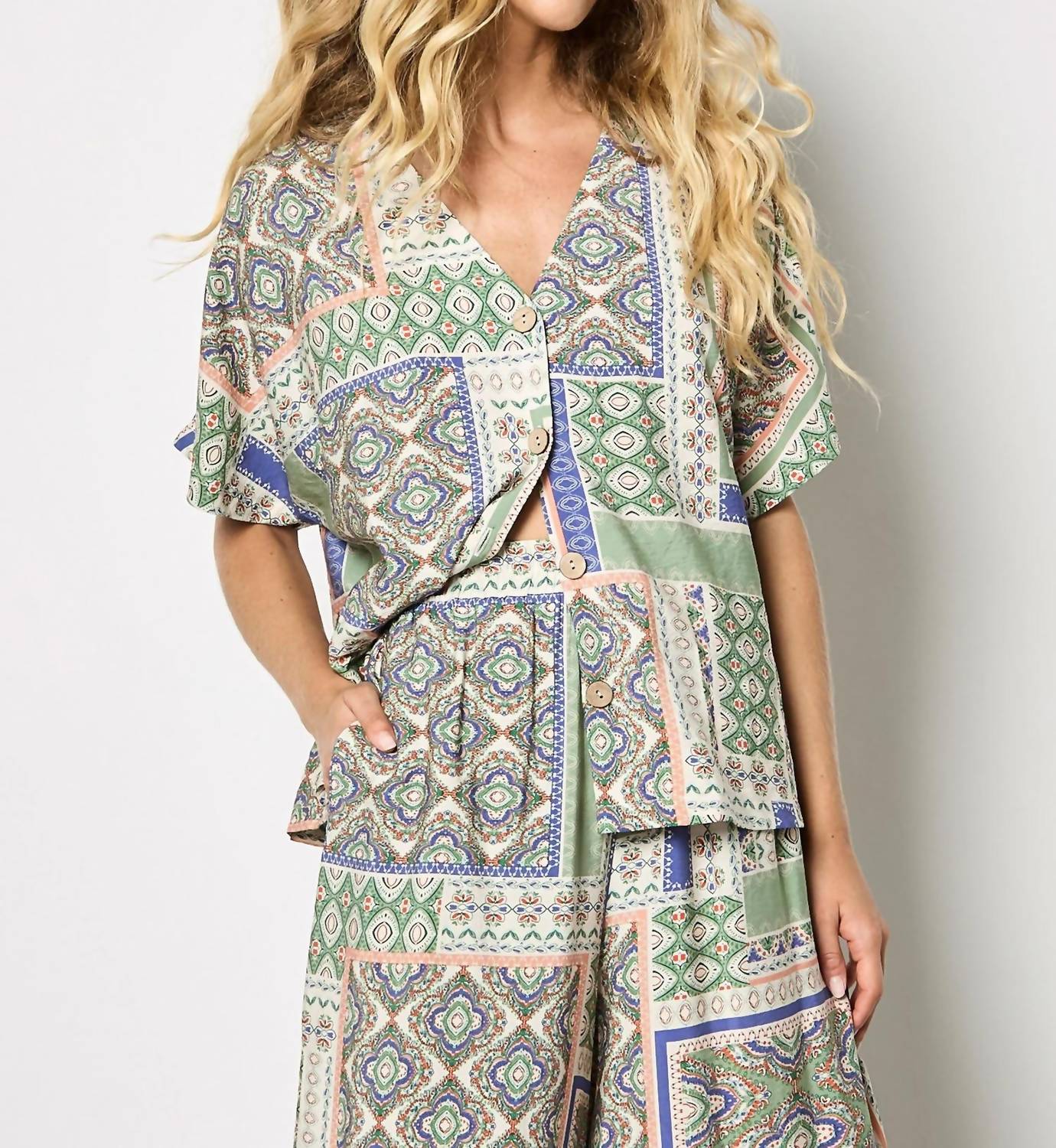 Apricot - Folk Patchwork Wide Leg Trousers