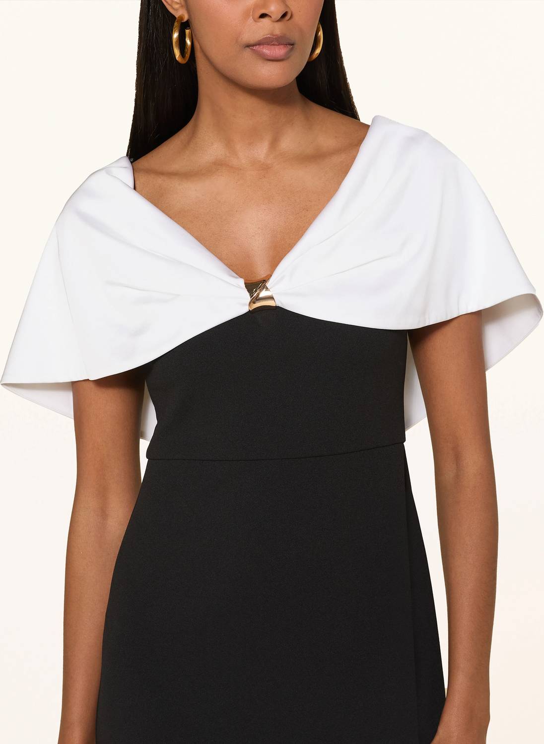 Joseph Ribkoff Off-shoulder Satin Cape Sheath Dress in black vanilla - women's dress - alternate view