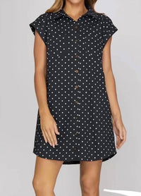 She + Sky - Sleeveless Polka Dot Twill Shirt Mini Dress