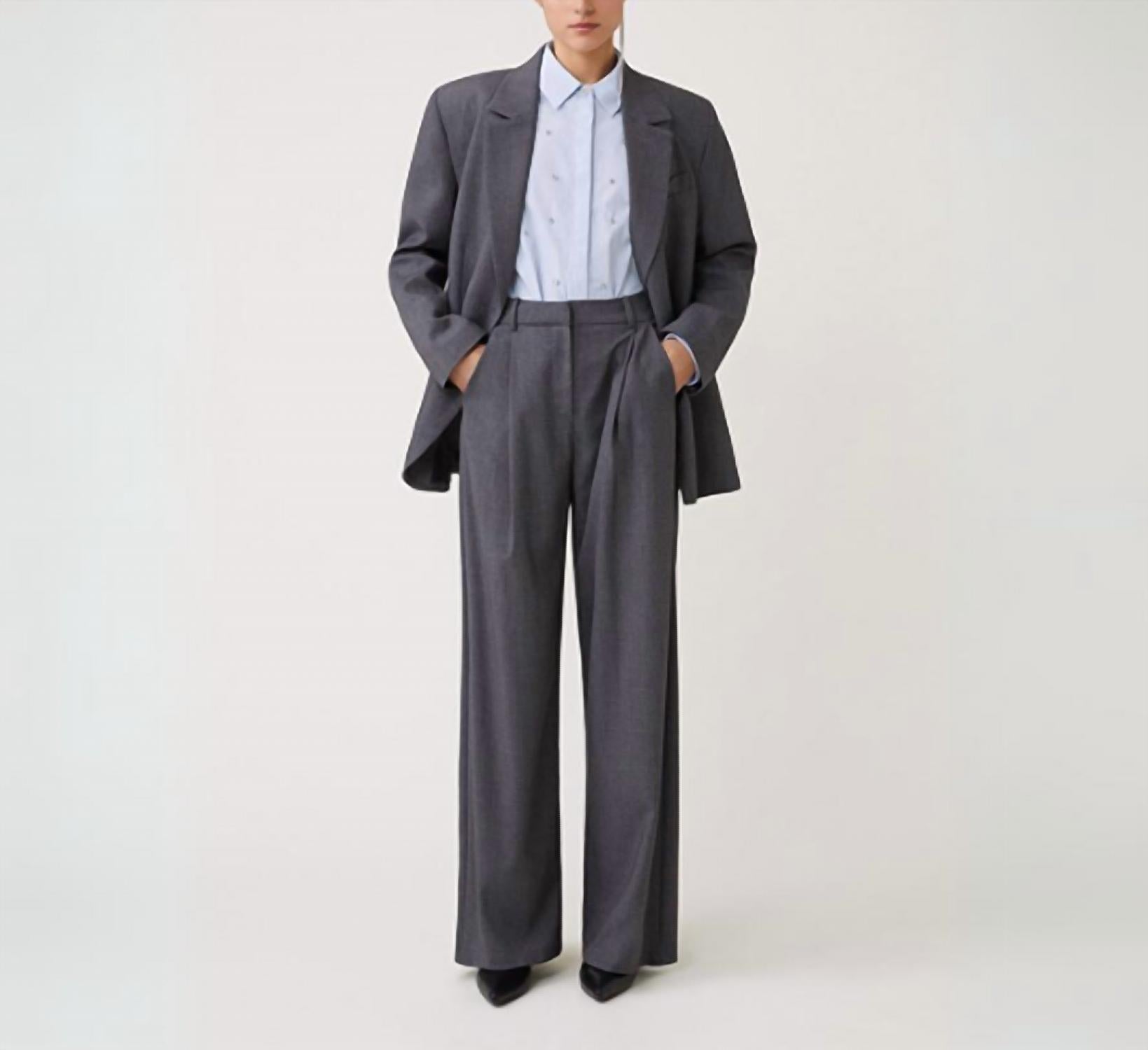 Suncoo Jonas Full Leg Soft Pleated Trousers in grey 1 - women's pants