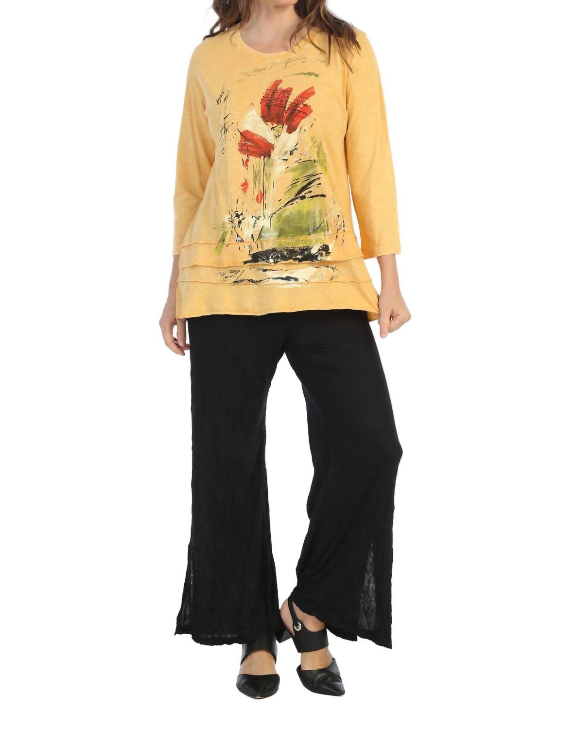 Jess & Jane Celine Mineral Washed Cotton Layered Top in wheat - women's blouse