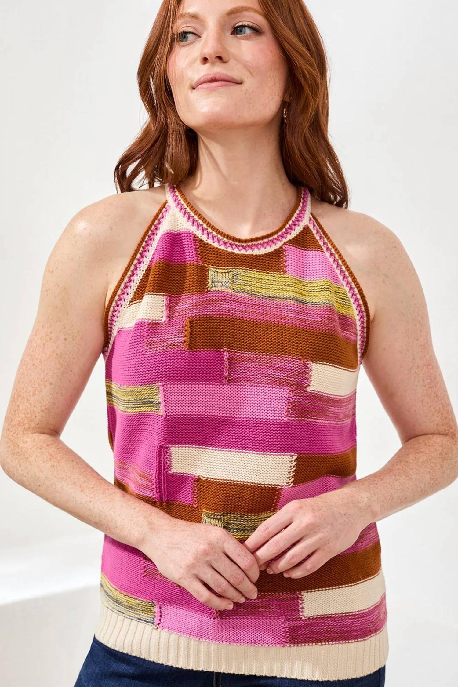 Tribal - Knitted Patchwork Halter Sweater Tank Top