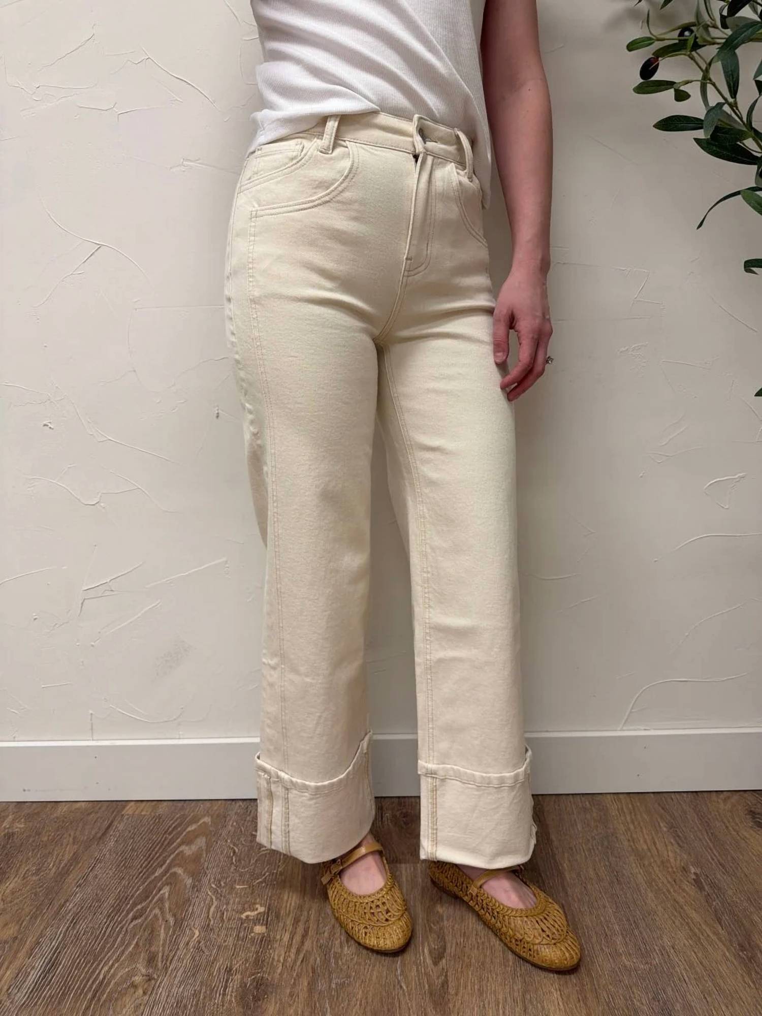 Vervet By Flying Monkey - High Rise Cuffed Wide Leg Denim Pants