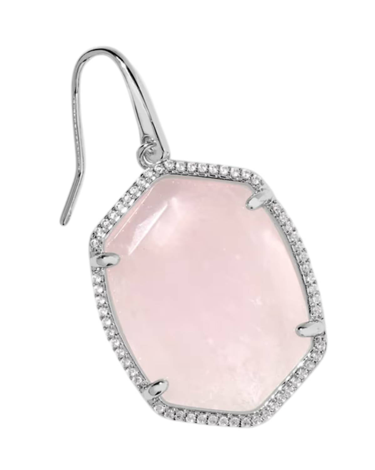 Kendra Scott Women's Daphne Pave Frame Drop Earrings in silver rose quartz - women's jewelry - alternate view