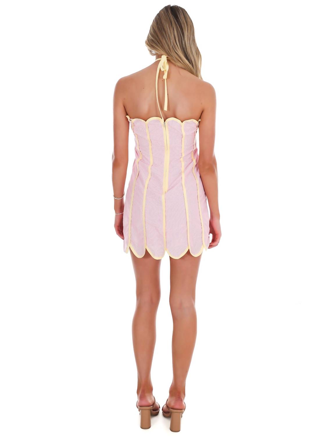 TCEC East Coast Summers Stripe Halter Mini Dress in pink - women's dress - detail view