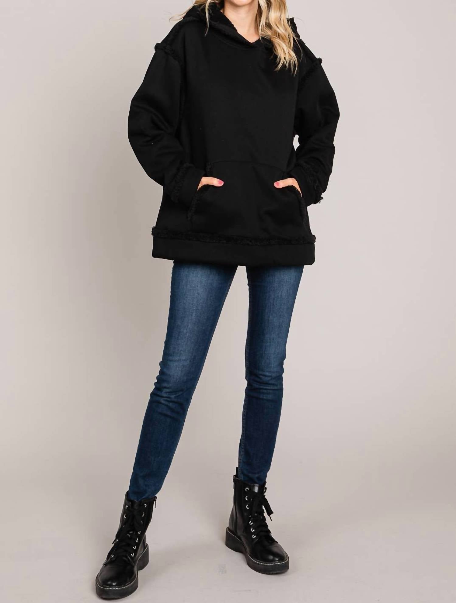 Cotton Bleu - Casual Faux Fur Lined Hoodie