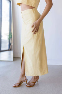 Moon River - Front Button Linen Midi Skirt