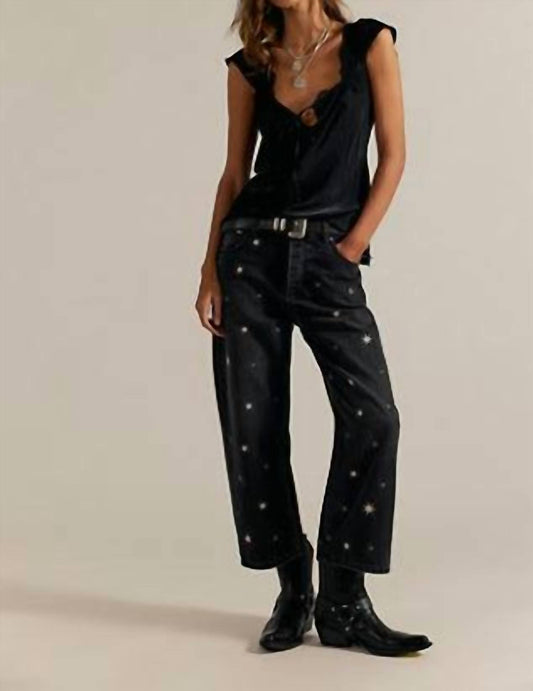 Free People - Deep Trance Shine Embroidered Dropped Boyfriend Jeans