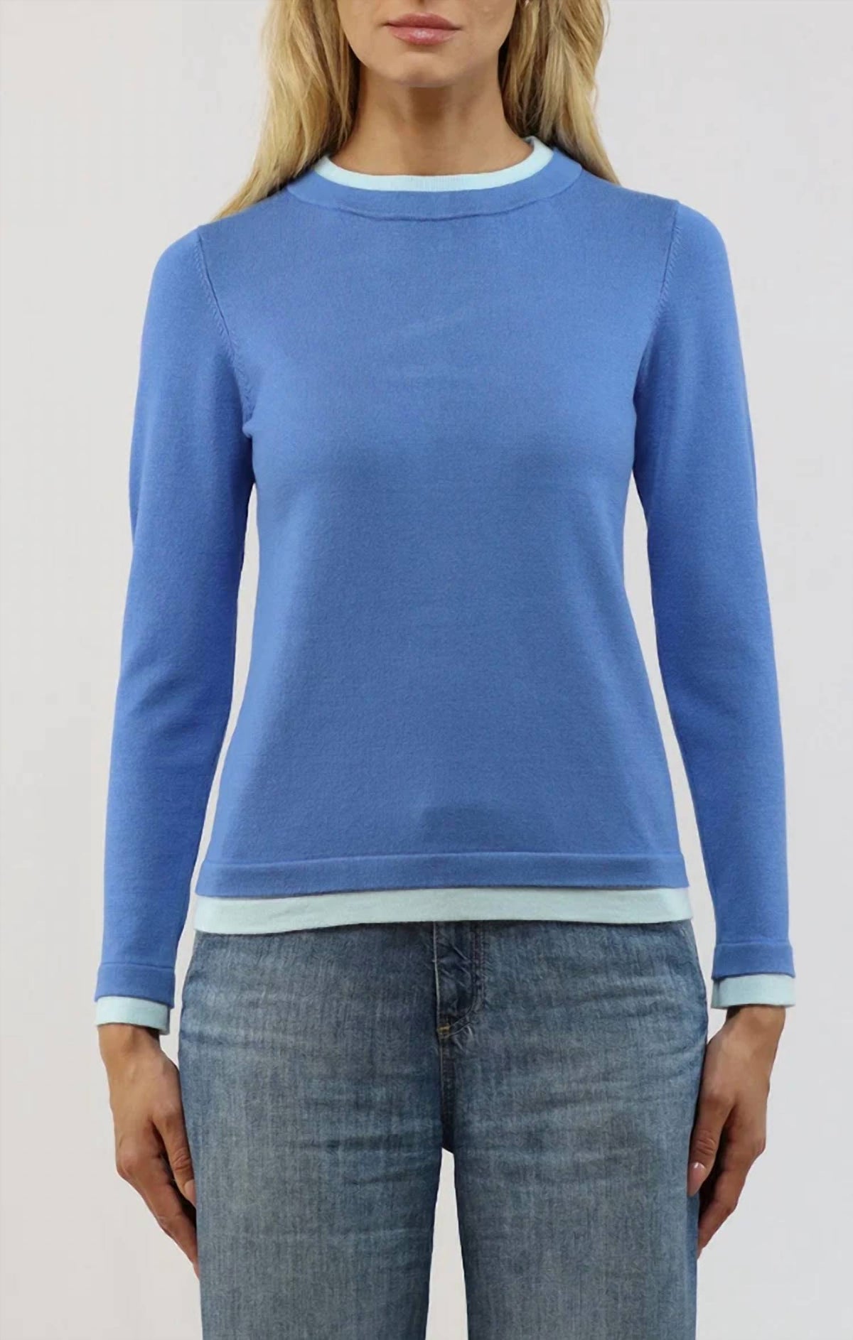 Metric Knits - Double Trim Long Sleeve Crew Pullover Sweater