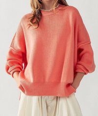 Urban Daizy - Side Slit Crew Neck Cozy Sweater