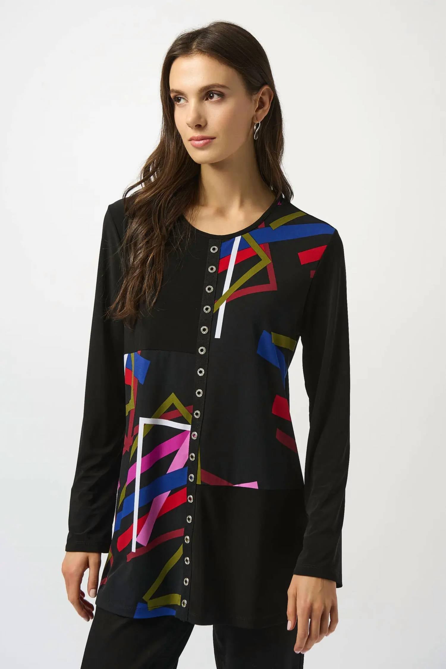 Joseph Ribkoff ABSTRACT FRONT PRINT TOP in black multi - women's shirt - alternate view