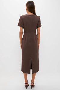 Hyacinth House Zarah Short Sleeve Midi Dress in chocolate brown - women's dress - detail view