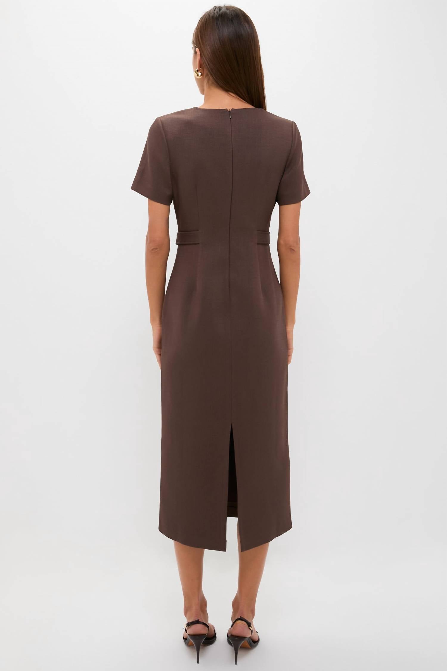 Hyacinth House Zarah Short Sleeve Midi Dress in chocolate brown - women's dress - detail view