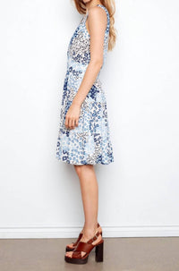 CHARLIE B Sleeveless V-neck Midi Dress in blue floral - women's dress - detail view