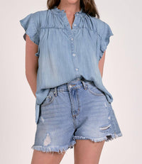 ELAN Swing Short Sleeve Top in blue - women's blouse