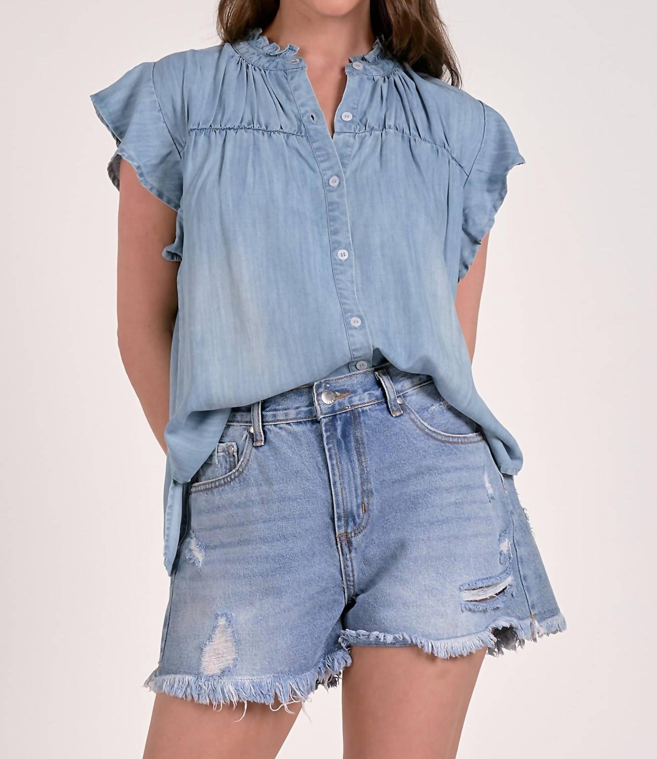 ELAN Swing Short Sleeve Top in blue - women's blouse