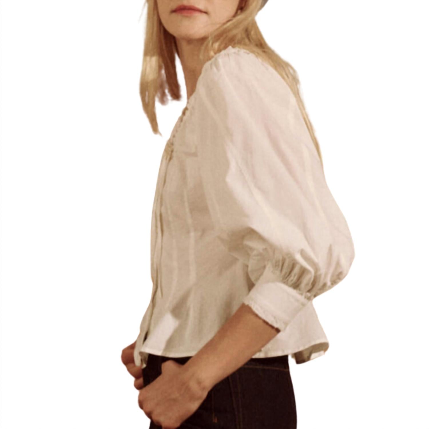 THE GREAT. Women's The Haven Top in true white - women's blouse - alternate view