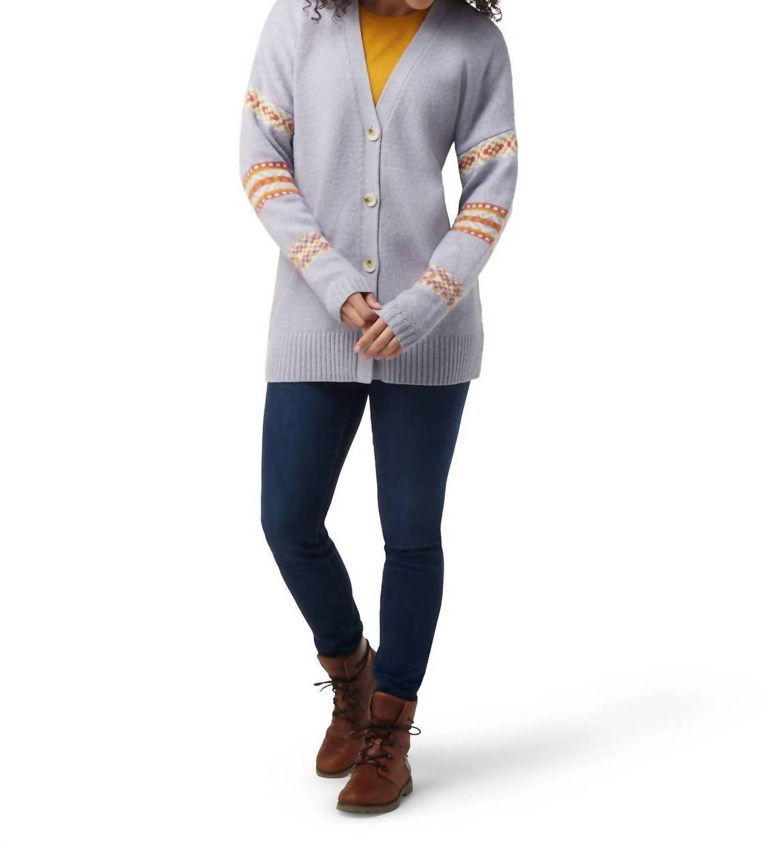 Smartwool Women's Cozy Lodge Merino Wool Boyfriend Cardigan in purple eclipse heather - women's cardigan - alternate view